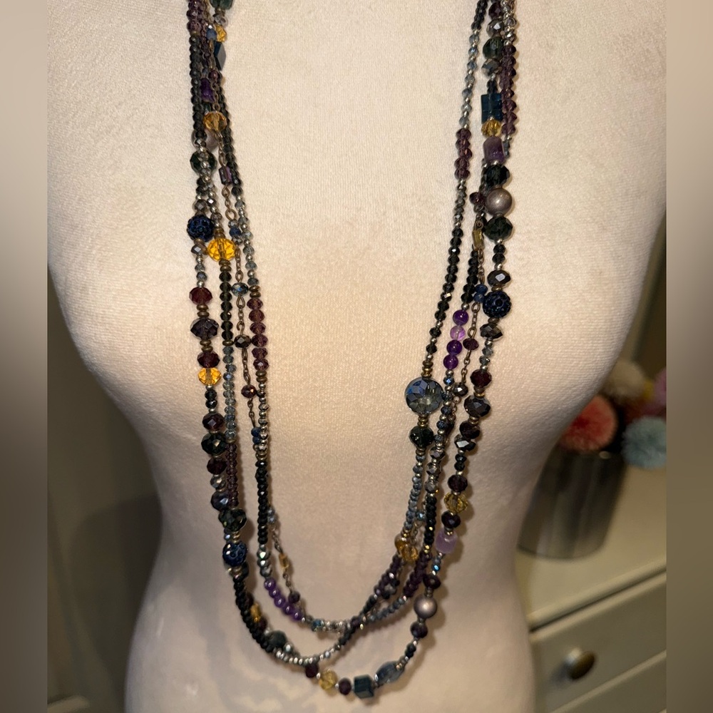 💜 CHICO’S SPARKLY Multi-Strand Multicolor Adjustable Beaded Necklace